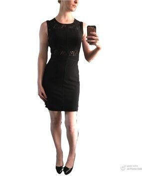 Forever 21 Contemporary Black Lace & Moto Trim Mini Dress S